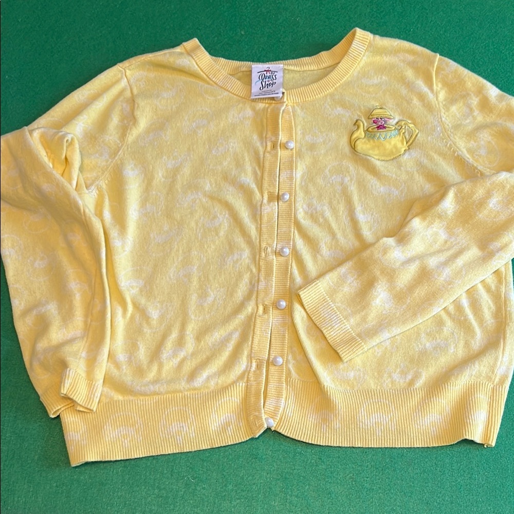 Disney Yellow Cardigan with Embroidered Teapot